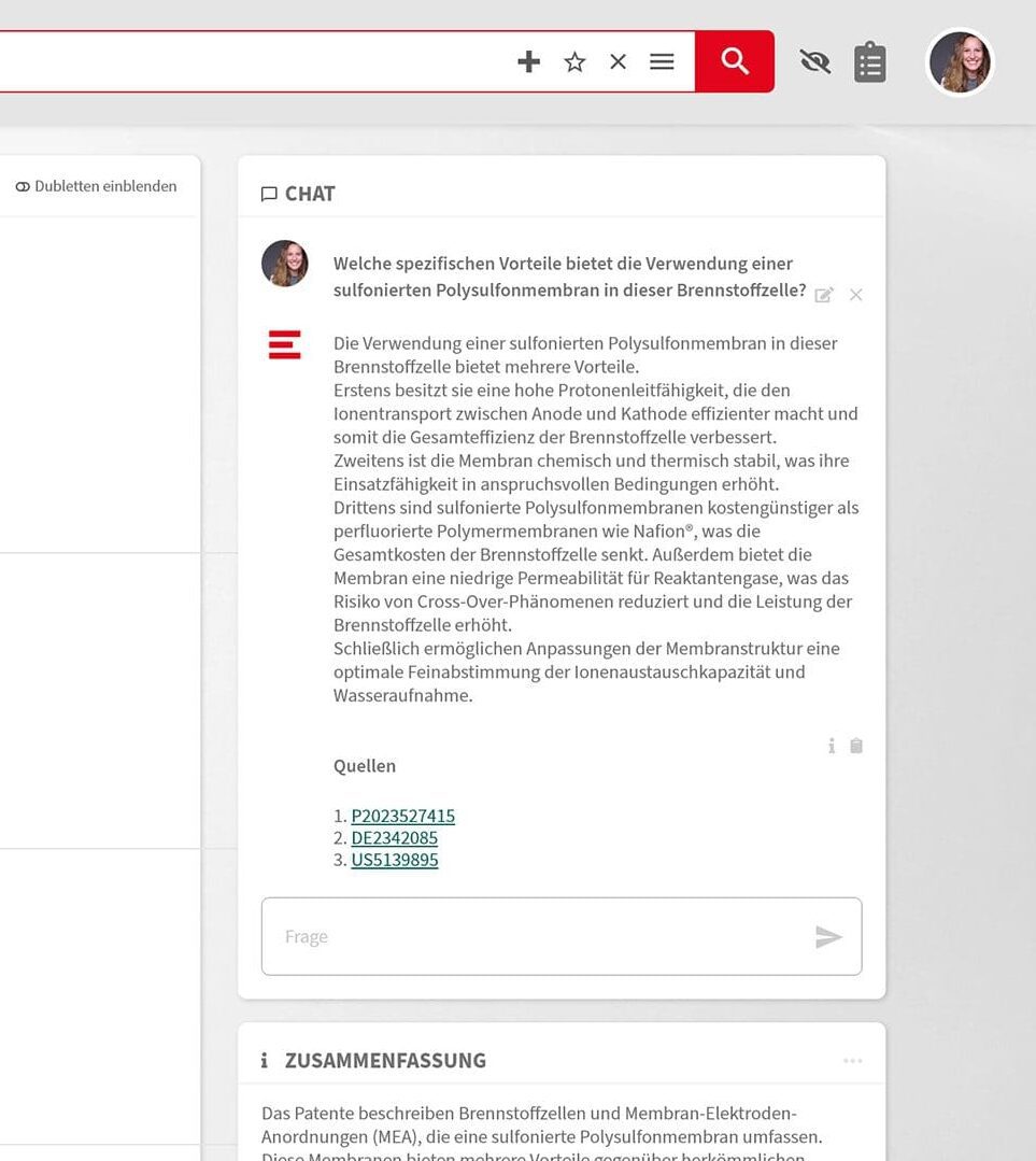 PatSearch - Chat Zusammenfassung und Info Close-Up